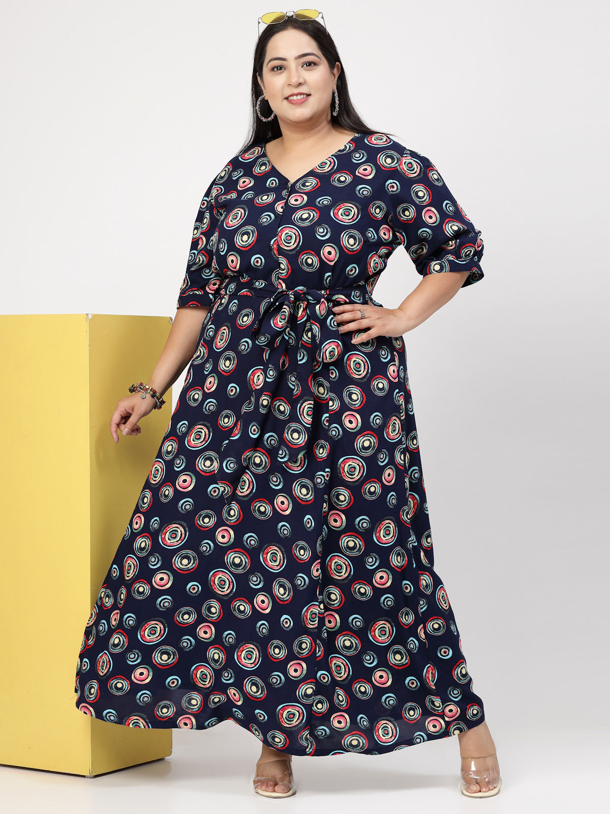 Plus Size Floral Printed V-Neck Maxi Dress
