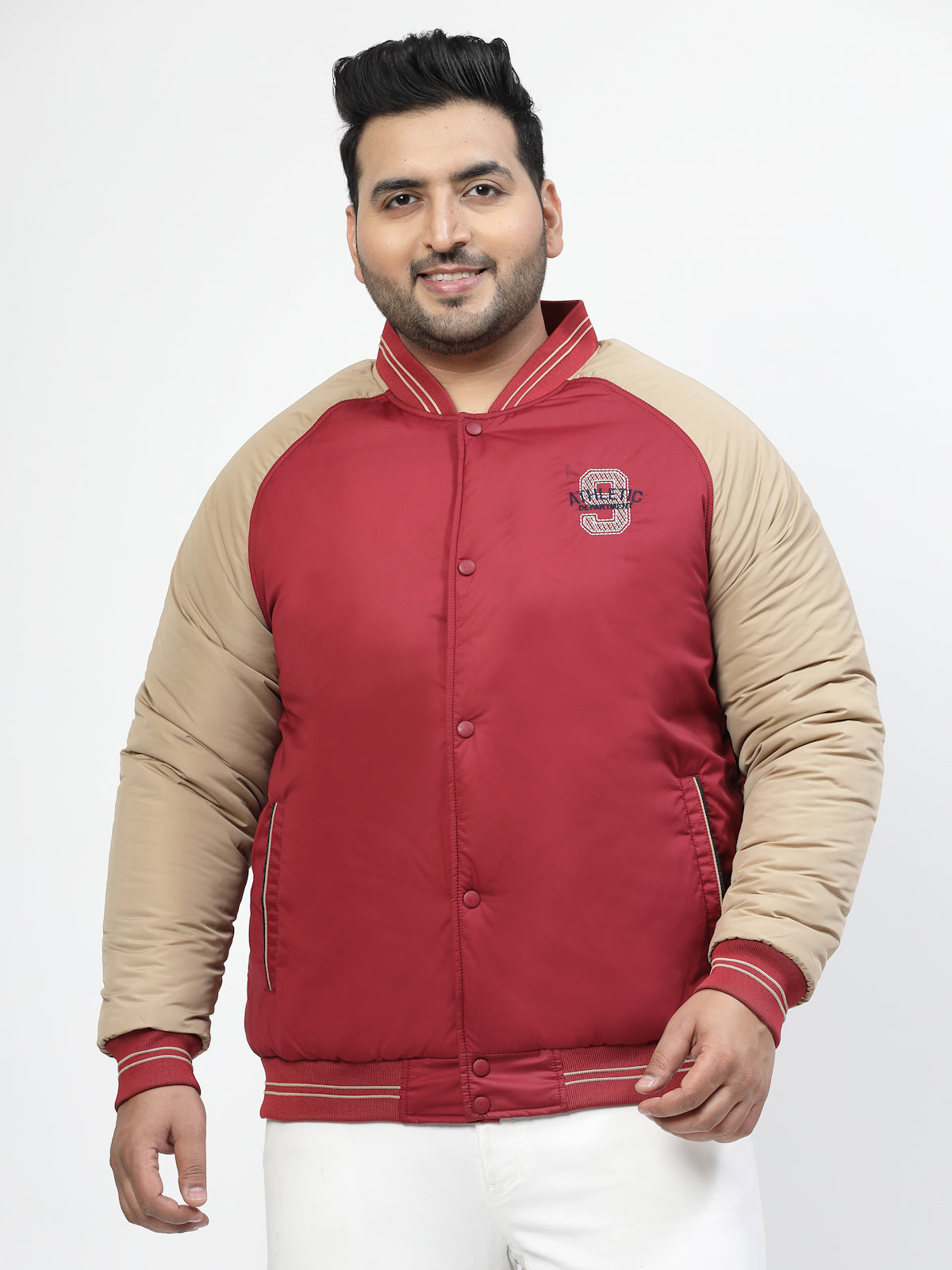 Plus Size Colourblocked Stand Collar Bomber Jacket