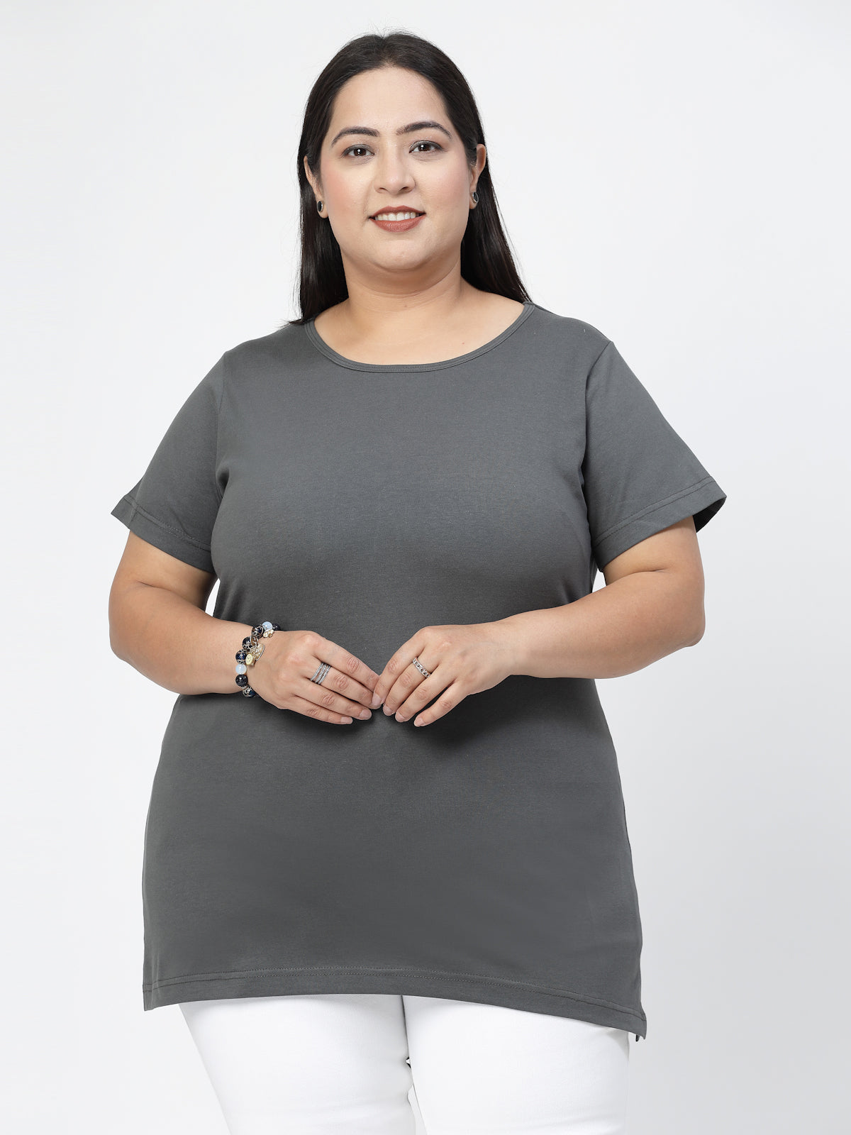 Sherosa Women's Short Sleeve Crew Neck T-Shirt - Basic Tee In Dark Grey, Size Large - View #10