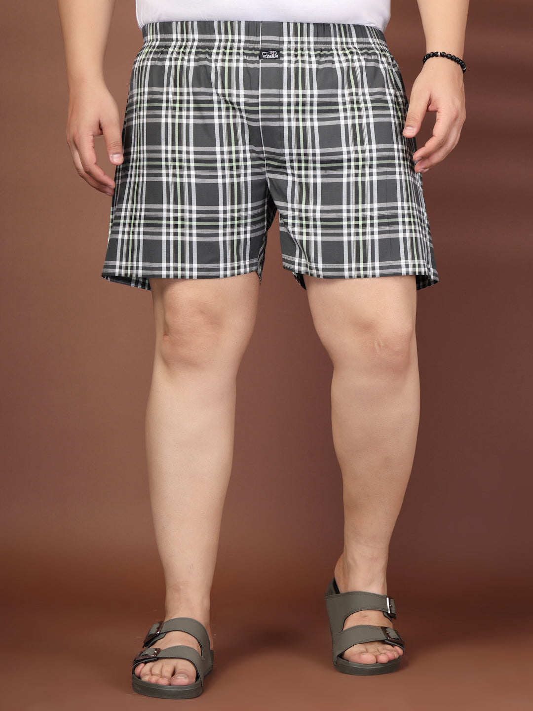 Plus Size Checked Cotton Mid-Rise Boxers