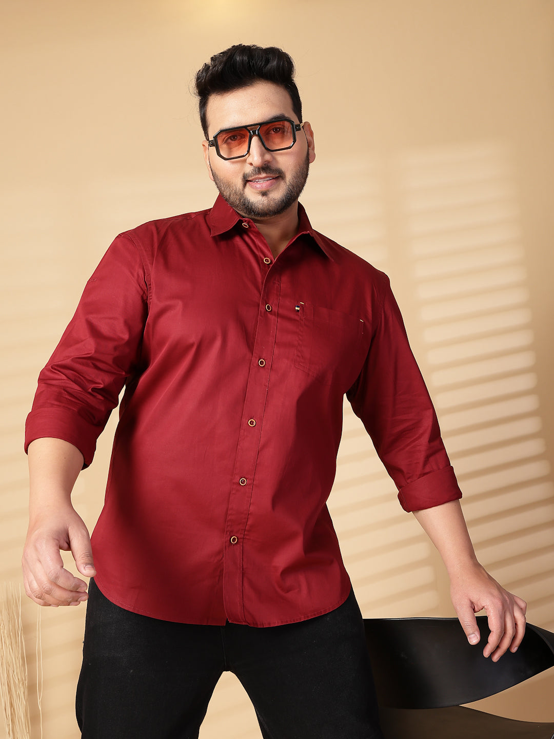 Plus Size Men Oversized Fit Spread Collar Solid Cotton Casual Shirt