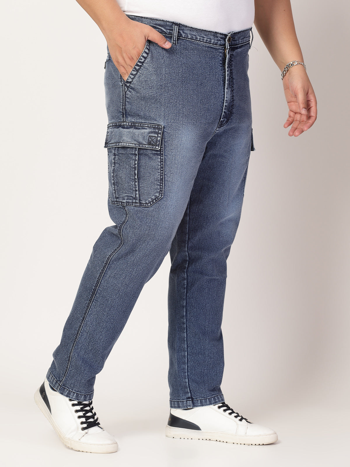 Plus Size Men Comfort Clean Look Light Fade Stretchable Jogger Jeans