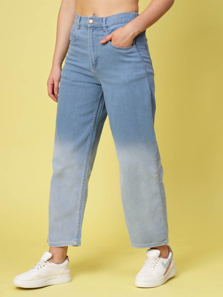 Women Blue Low Distress Heavy Fade Stretchable Cotton Jeans