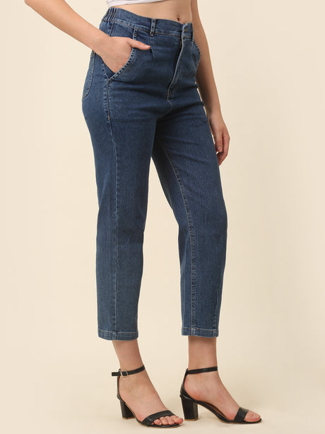 Women Stylish Blue High-Rise Regular Fit Cropped Stretchable Jeans