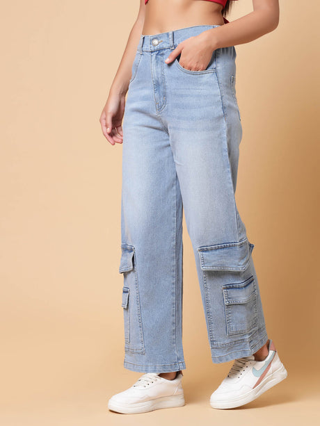 Women Blue Heavy Fade Cotton Denim Jeans