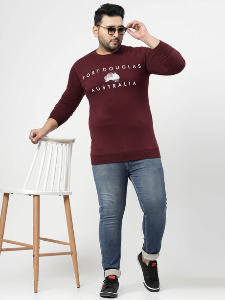 Maroon Typography Printed Cotton Pullover Sweatshirt
