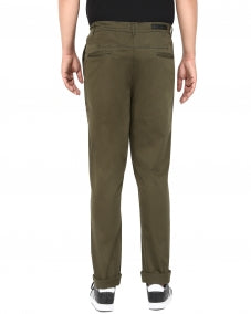 Men Olive Green Solid Smart Fit Flat-Front Trousers