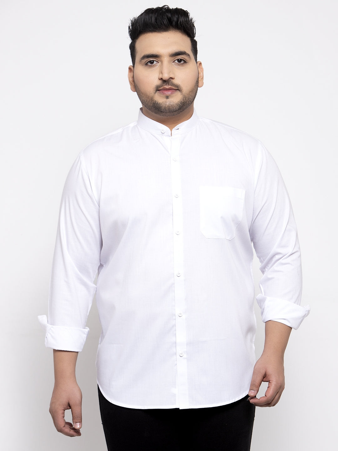 Plus Size Men White Casual Shirt - Main Image