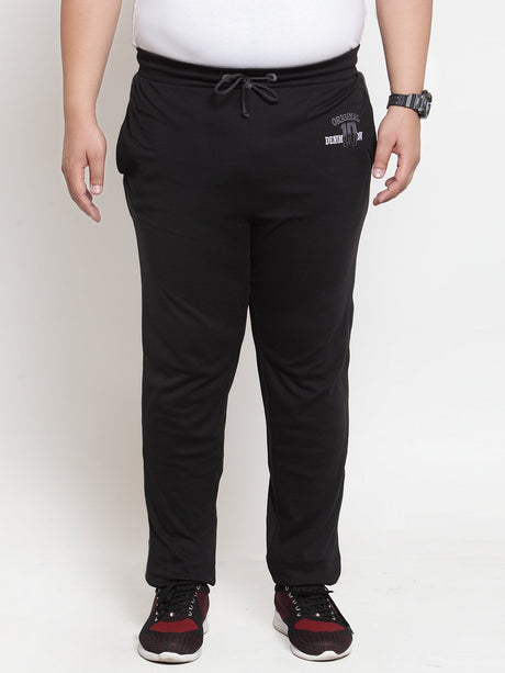plusS Men Black Solid Straight-Fit Trackpant