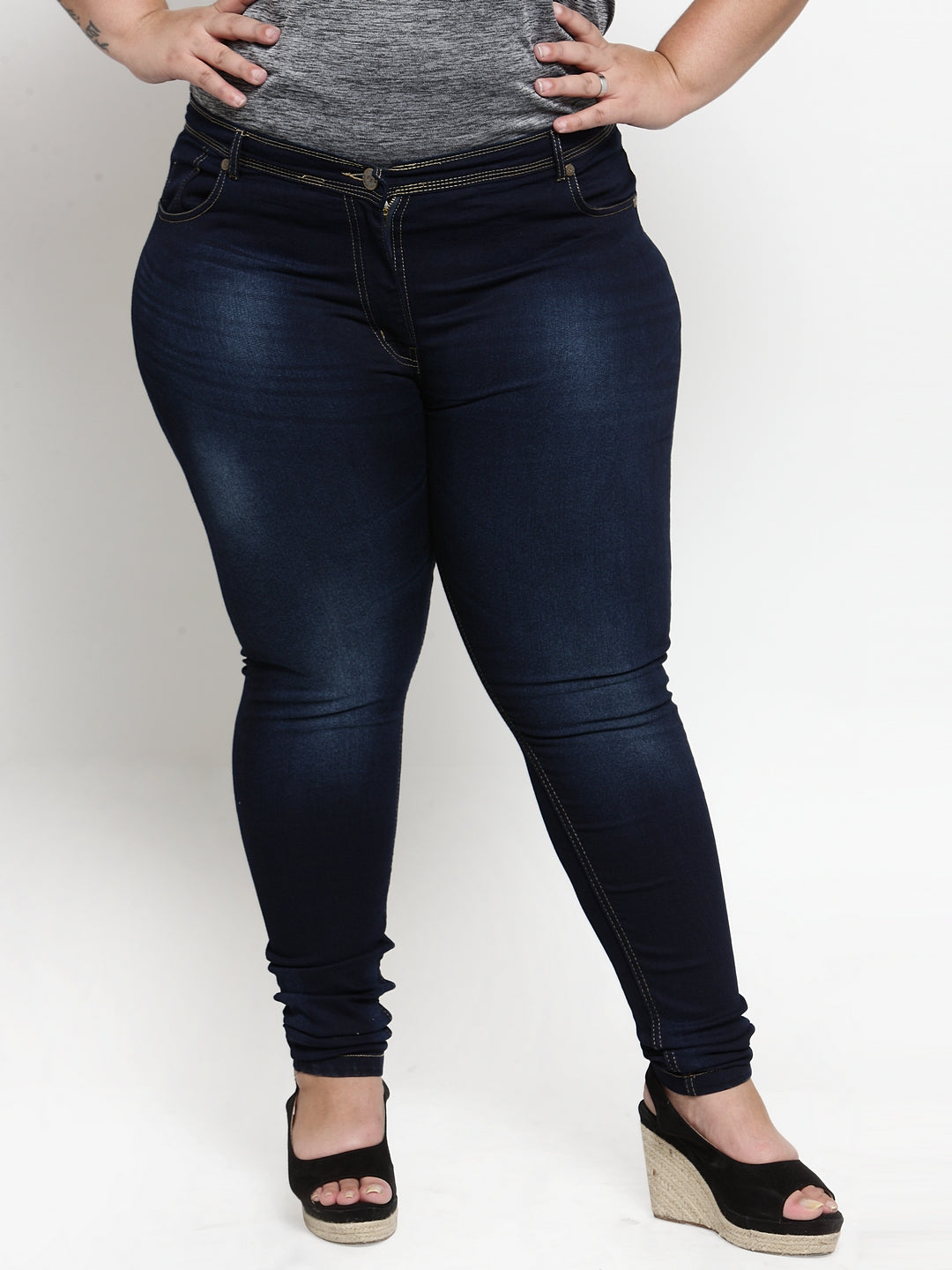 Plus Size Women Navy Blue Slim Fit Jeans