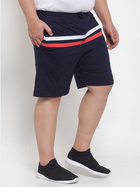 Men Navy Blue Solid Regular Fit Regular Shorts