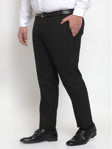 Men Black Regular Fit Solid Formal Trousers