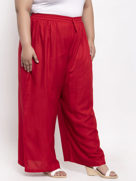 Women Red Solid Flared Palazzos