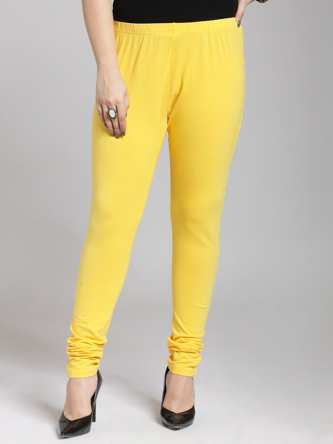 Plus Size Women Yellow Solid Legging - Main Image