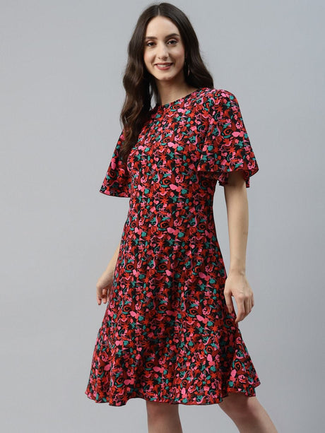 plusS Black  Red Floral Print A-Line Dress