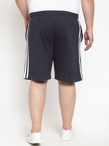 plusS Men Navy Blue Solid Regular Fit Sports Shorts