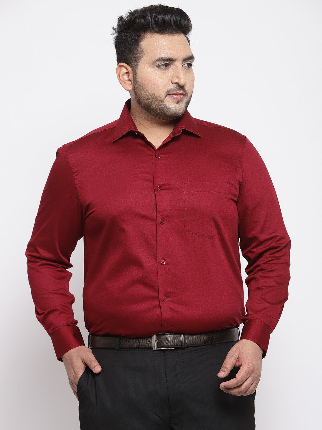 plusS Men Plus Size Maroon Regular Fit Solid Formal Shirt pluss.in