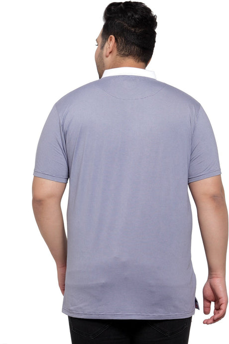 plusS Men Purple Pin Striped Polo Collar Pure Cotton T-shirt