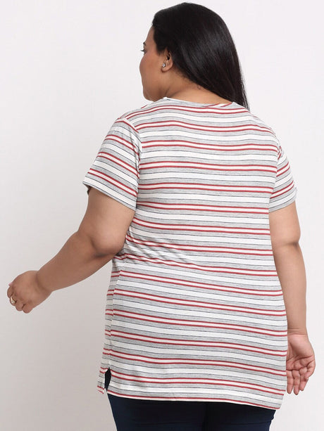 plusS Women Plus Size Grey Striped T-shirt