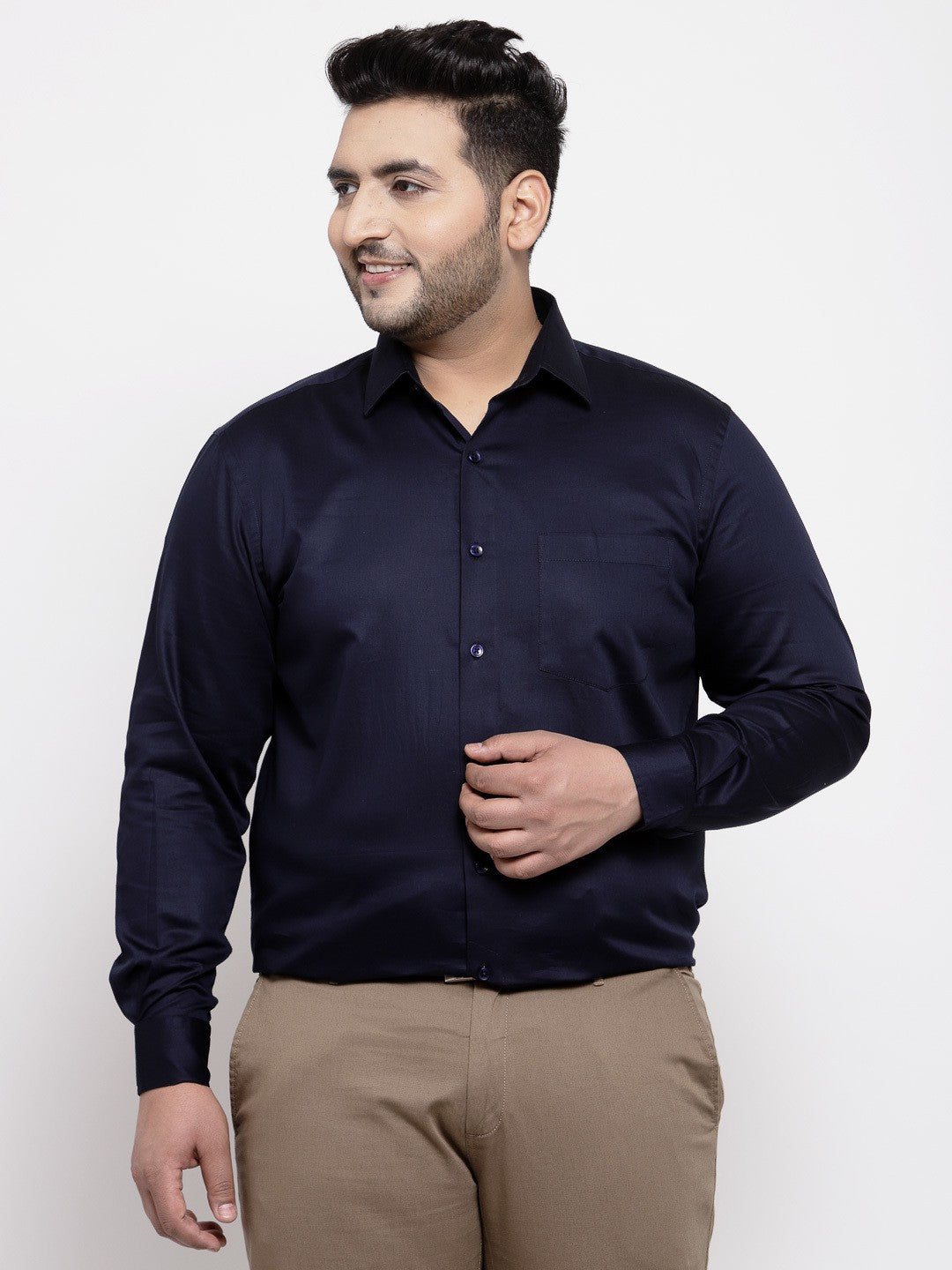 Plus Size Men Navy Blue Regular Fit Solid Formal Shirt
