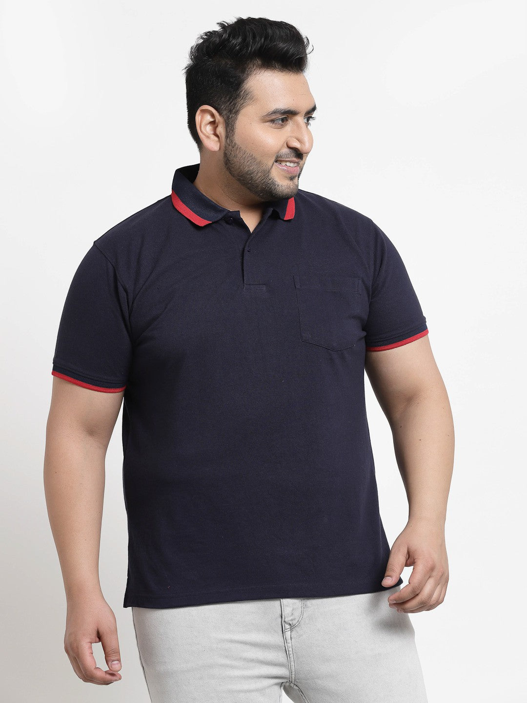 Plus Size Men Navy Blue Polo Collar T-shirt