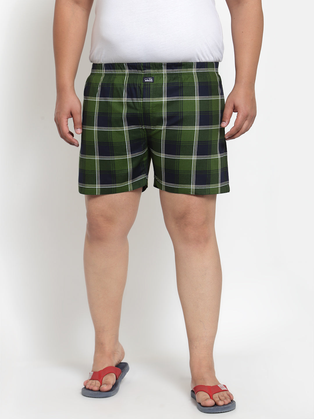 Plus Size Men Green Black Checked Pure Cotton Boxers