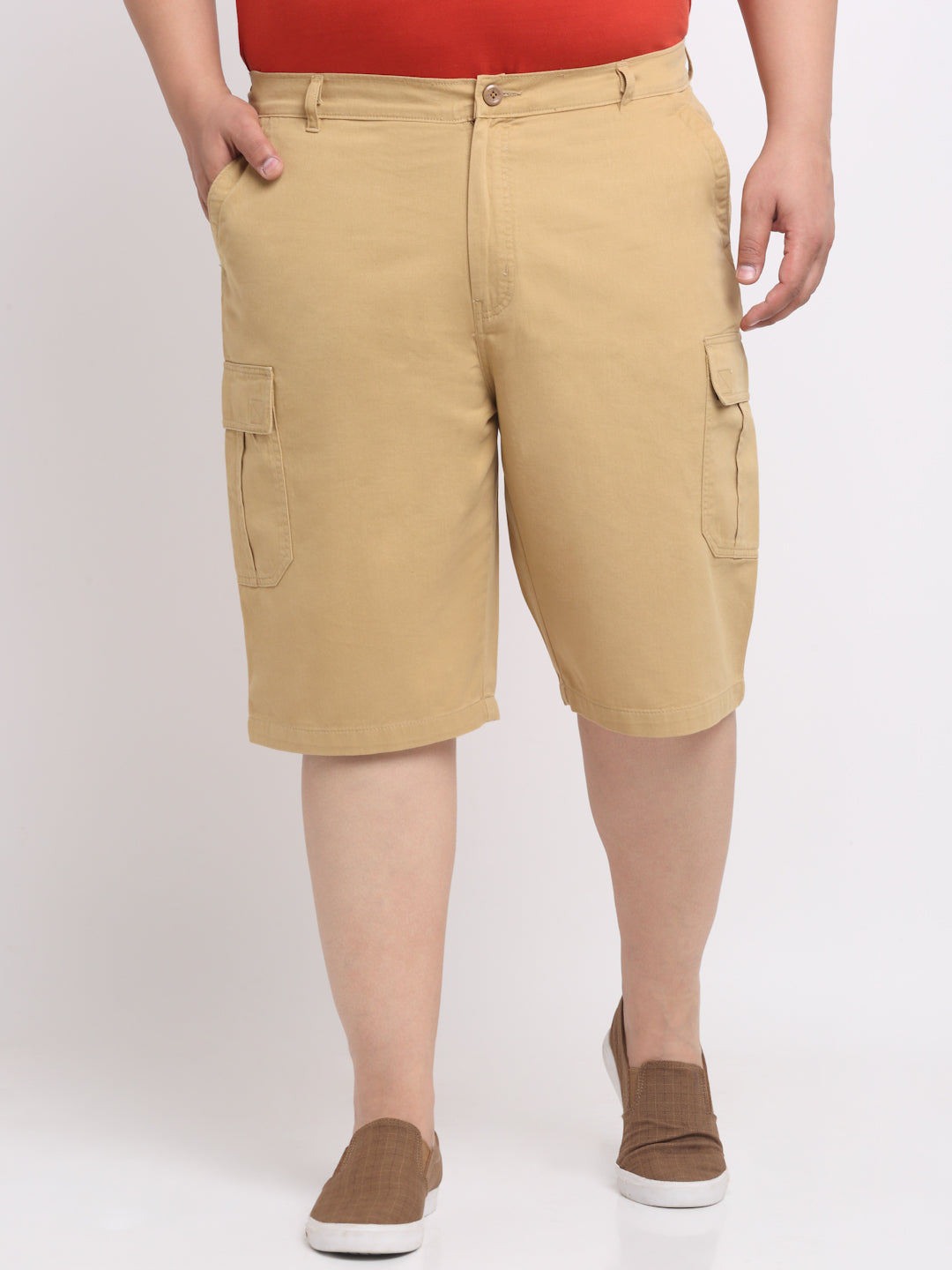 Plus Size Men Khaki Mid Rise Cotton Shorts