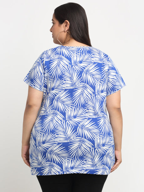 Plus Size Tropical Printed Cotton T-shirt