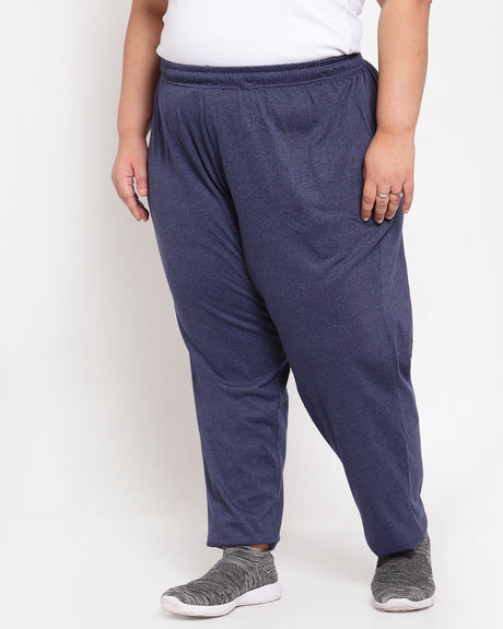 Women Navy Blue Solid Straight-Fit Cotton Track Pants