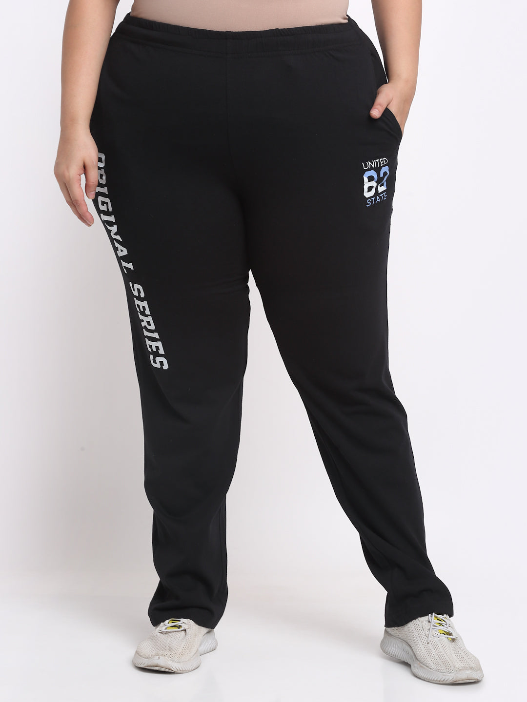 Plus Size Women Black Cotton Track Pants