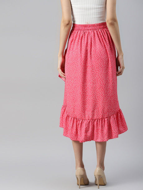 plusS Pink Printed Midi A-Line Skirt With Tulip Hem