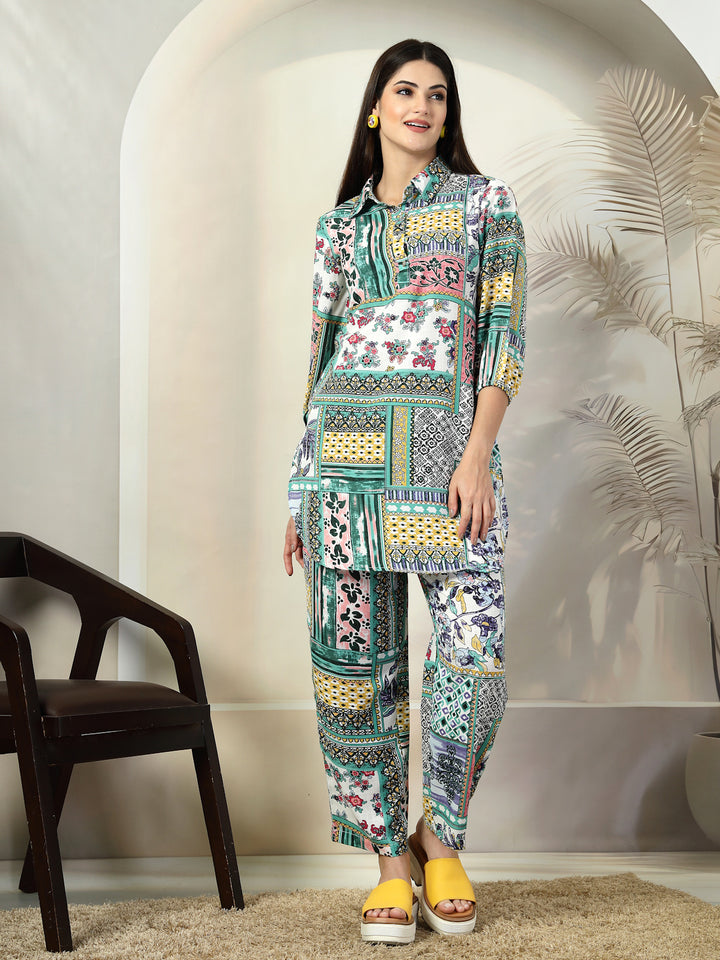 Printed Pure Cotton Top With Trousers Co-Ords