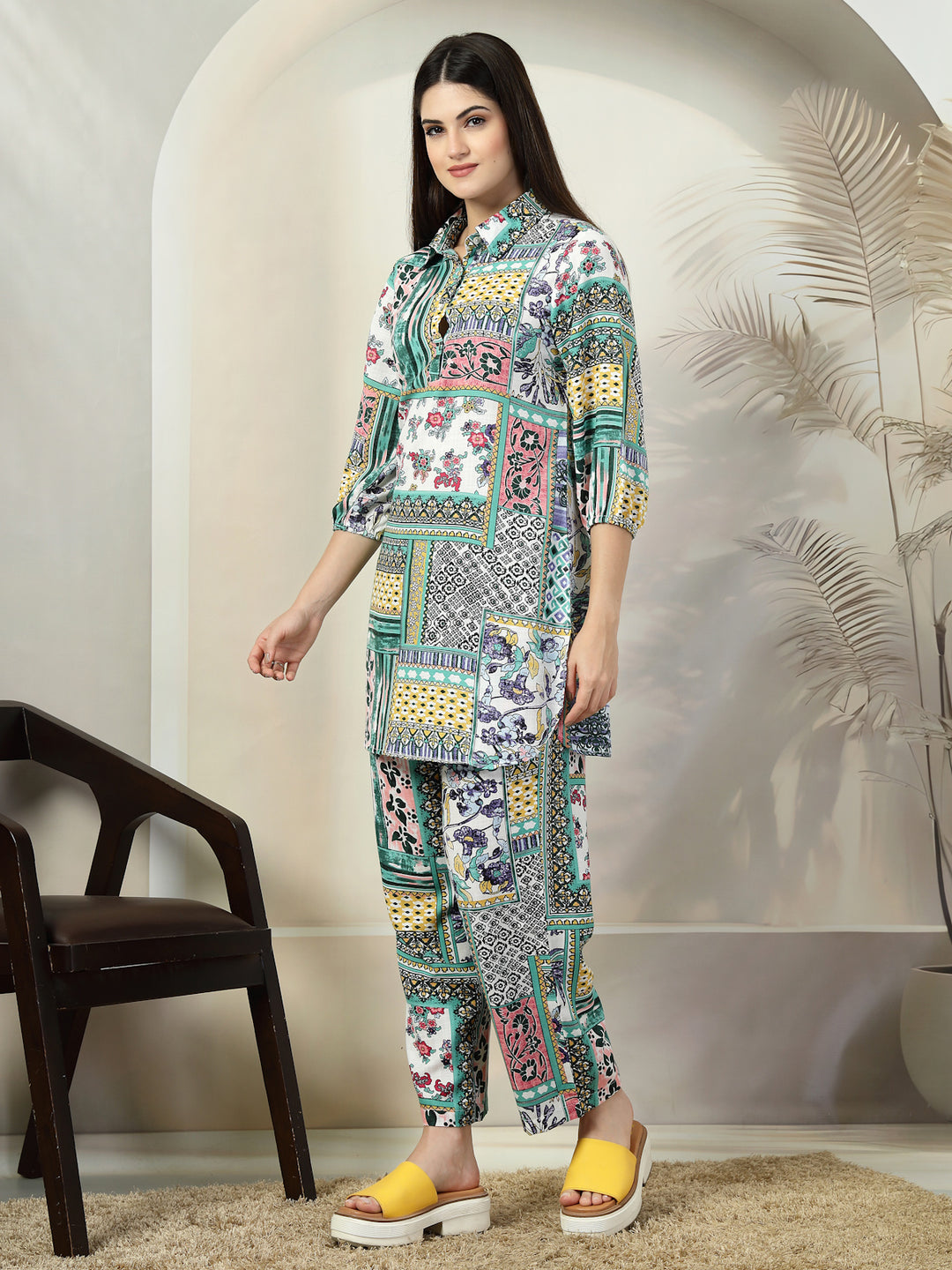 Printed Pure Cotton Top With Trousers Co-Ords