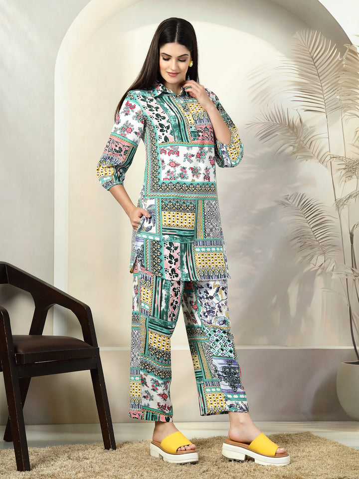 Printed Pure Cotton Top With Trousers Co-Ords