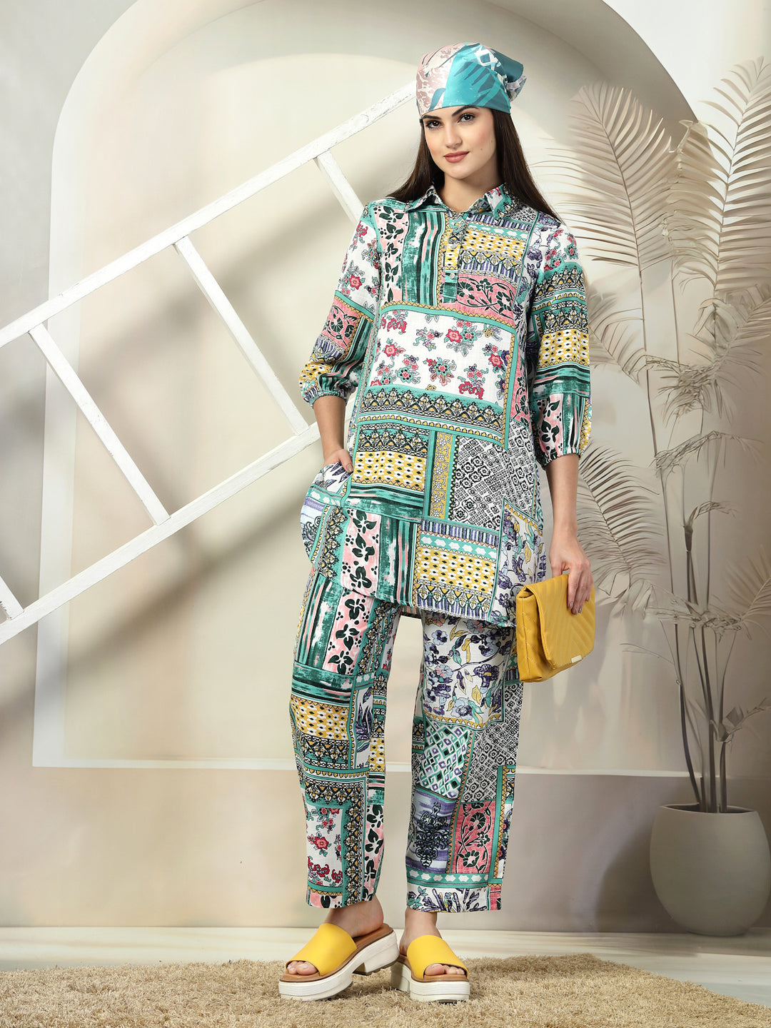 Printed Pure Cotton Top With Trousers Co-Ords