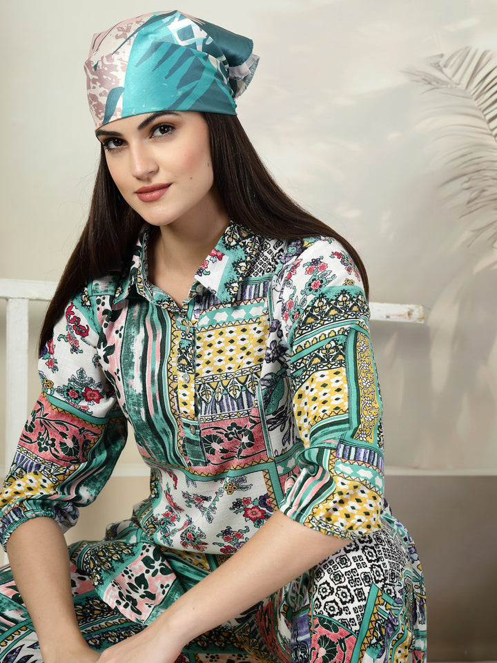 Printed Pure Cotton Top With Trousers Co-Ords