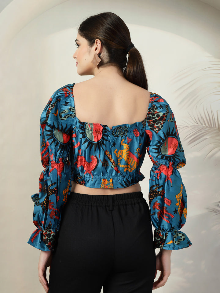 Floral Print Puff Sleeve Crop Top