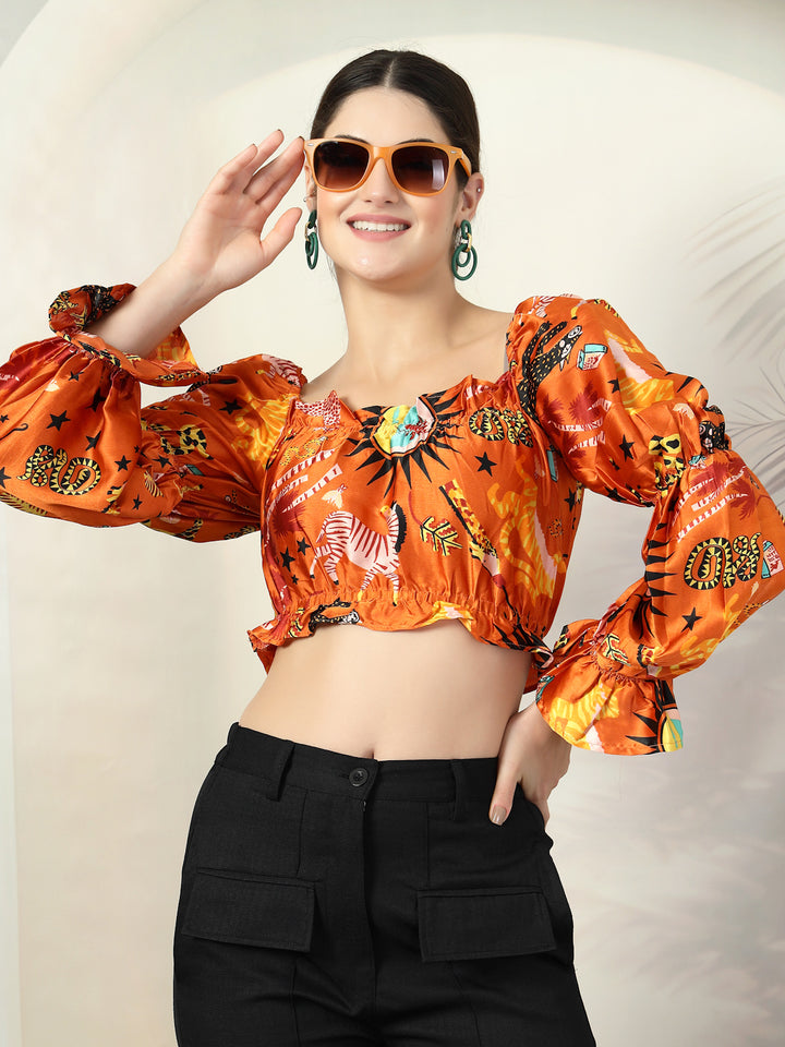 Floral Print Puff Sleeve Crop Top