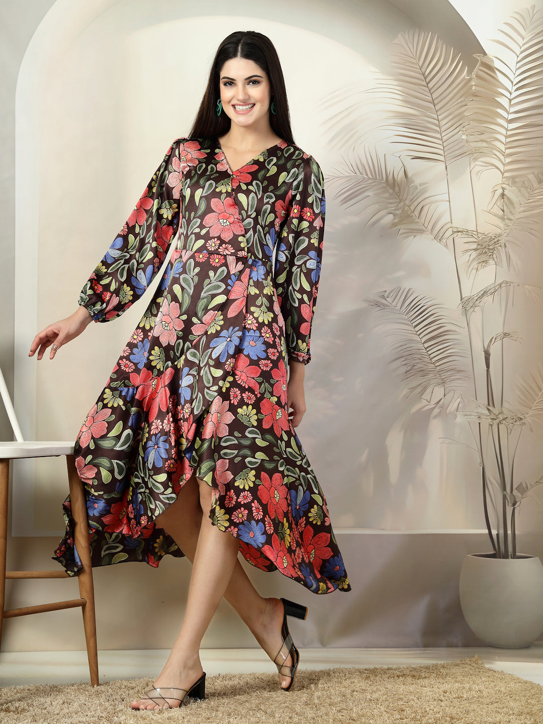 Floral Printed Wrap Midi Dress