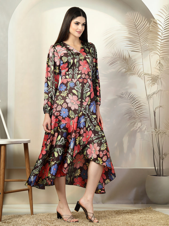 Floral Printed Wrap Midi Dress