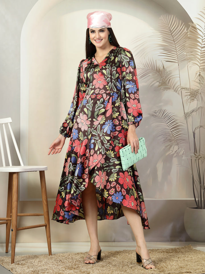 Floral Printed Wrap Midi Dress