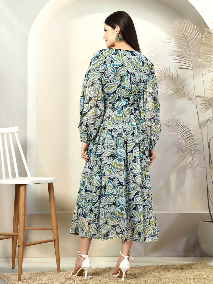 Floral Printed Maxi Puff Sleeve Dress