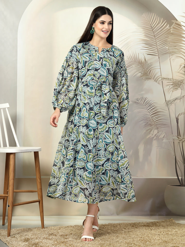 Floral Printed Maxi Puff Sleeve Dress