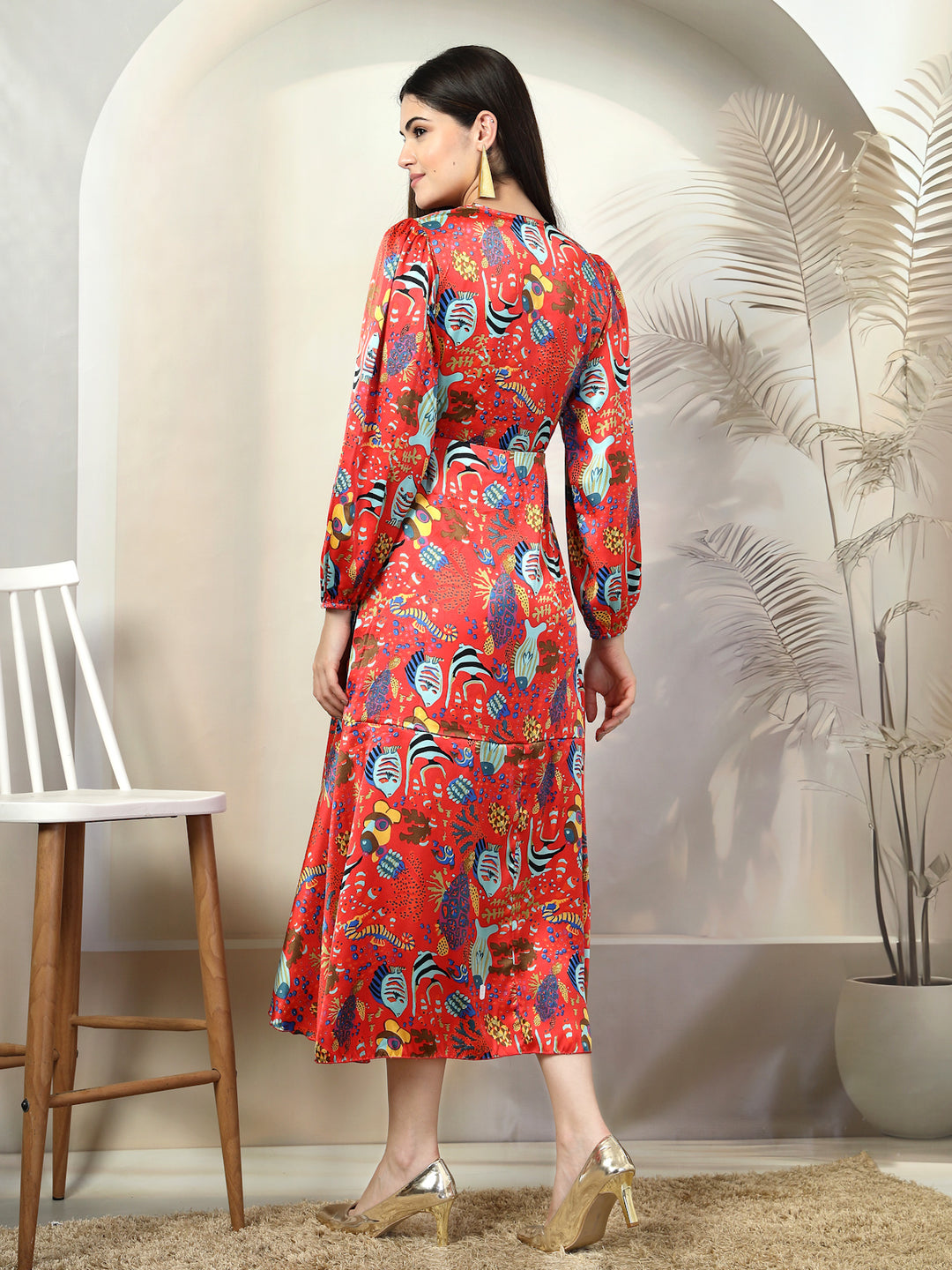 Floral Print Puff Sleeve Maxi Dress