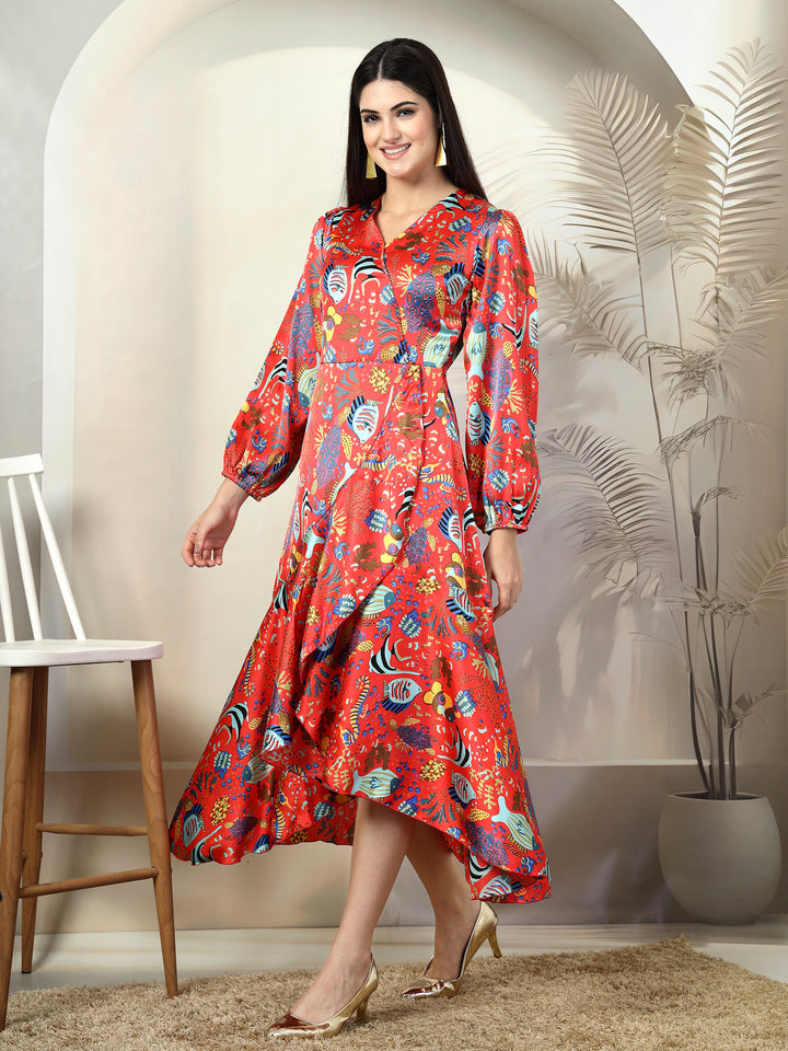 Floral Print Puff Sleeve Maxi Dress