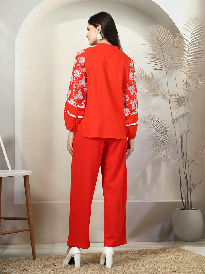 Embroidered Pure Cotton Shirt With Trousers Co-Ords