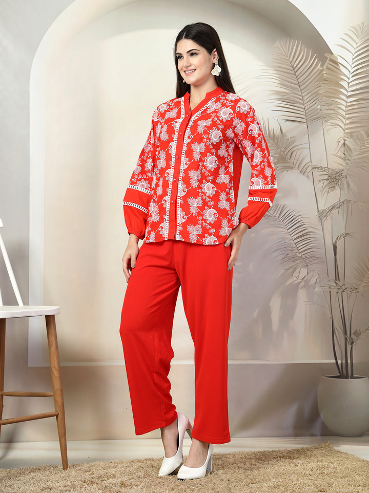 Embroidered Pure Cotton Shirt With Trousers Co-Ords