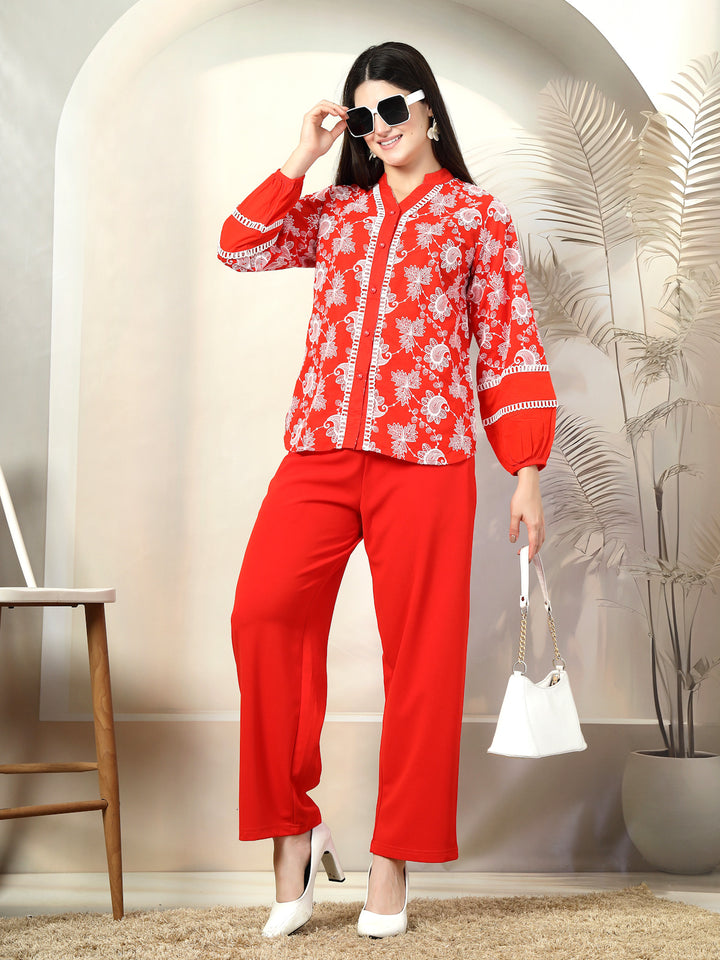 Embroidered Pure Cotton Shirt With Trousers Co-Ords