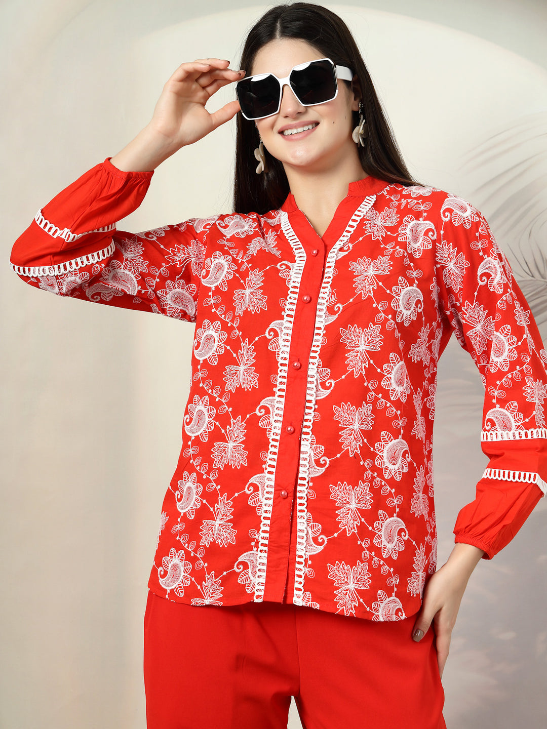 Embroidered Pure Cotton Shirt With Trousers Co-Ords