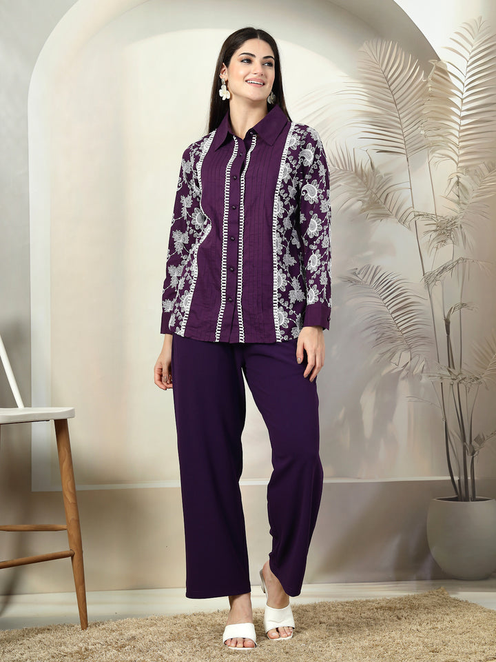 Embroidered Pure Cotton Shirt & Trouser Co-Ords